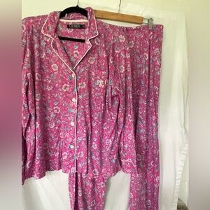 Ralph Lauren Pajama Set Sleepwear Paisley magenta  Embroidery Logo Pocket Large